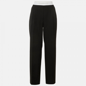 مملوكة مسبقًا بنطلون ألكسندر وانغ صوف أسود مع تفاصيل شريط شعار مقاس صغير - سمول