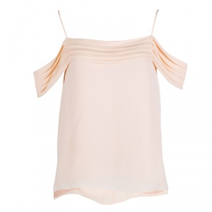 T by Alexander Wang Peach Silk Georgette Pleat Detail Off Shoulder Top S
