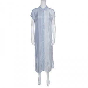 T by Alexander Wang Blue Striped Drop Shoulder Long Shirt Dress S