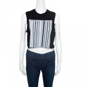 Alexander Wang Black Barcode Printed Cotton Sleeveless Cropped Top M
