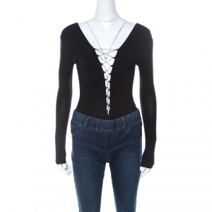 T by Alexander Wang Black Lace Up Jersey Bodysuit S