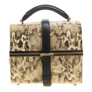 Alexander Wang Beige/Black Python Embossed Leather Top Handle Box Bag 