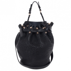 Alexander Wang Black Diego Textured-Leather Bucket Bag