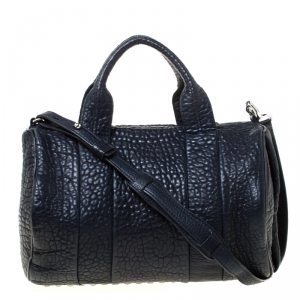 Alexander Wang Navy Blue Textured Leather Rocco Duffel Bag