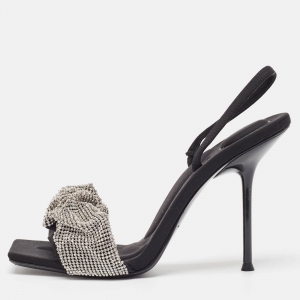Alexander Wang Black Fabric Julie  Crystal Embellished Sandals Size 38.5