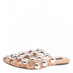Alexander Wang Brown Leather Amelia Studded Flat Slides Size 37.5