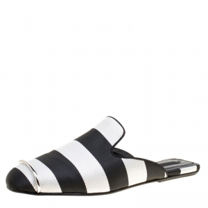 Alexander Wang Black/Silver Cotton Blend Jaelle Flat Slide Mules Size 39