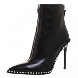 Alexander Wang Black Leather Eri Studded Ankle Booties Size 40