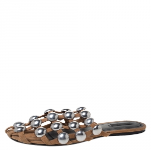 Alexander Wang Brown Suede Amelia Studded Flat Slides Size 38
