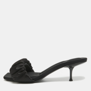 Alexander Wang Black Pleated Satin Slide Sandals Size 37