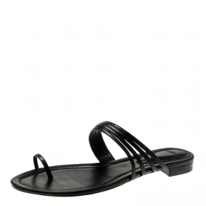 Alexandre Birman Black Leather Strappy Flat Sandals Size 39