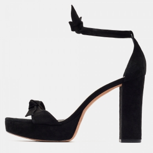 Alexandre Birman Black Suede Curve 90 Ankle Strap Sandals Size 42