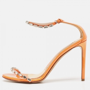 Alexandre Vauthier Orange  Patent Leather Crystal Embellishments Sandals Size 39