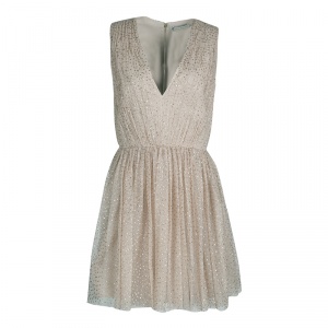 Alice + Olivia Gold Dotted Tulle Gathered Sleeveless Monica Dress M