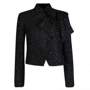 Alice + Olivia Black Lurex Knit Bow Detail Cropped Hope Jacket S