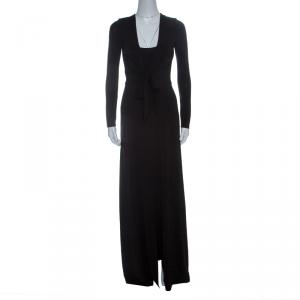 Alice+Olivia Black Knit Tie Front Long Sleeve Salina Maxi Dress M