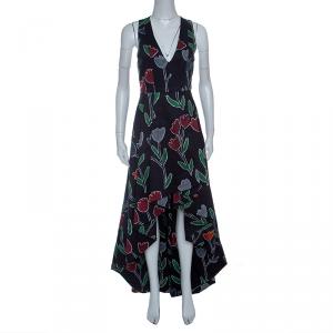 Pre Owned Alice+Olivia Black Tulip Printed Cotton High Low Sleeveless Beckie Gown XS