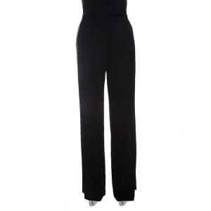Alice+Olivia Black Sequined Side Stripe Detail Linda Wide Leg Pants M