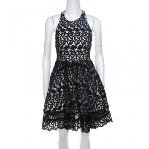 Alice + Olivia Black Guipure Lace Angular Racer Back Mariel Dress S