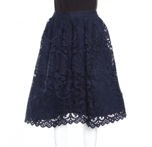 Alice + Olivia Sapphire Blue Floral Guipure Lace Gathered Joyce Skirt M