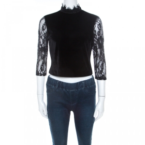 Alice + Olivia Black Velvet and Lace Jenny Top M 