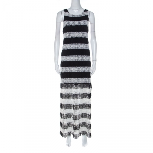 Alice + Olivia Monochrome Striped Crochet Lace Sleeveless Lucia Maxi Dress L