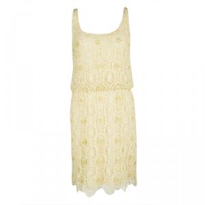 Pre Owned Alice + Olivia Yellow Cutout Lace Embellished Gabby Dress S