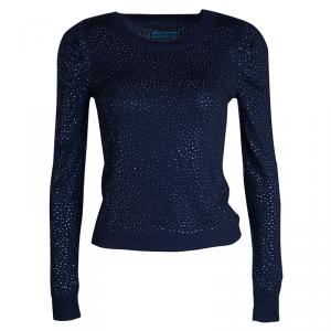 Alice + Olivia Navy Blue Crystal Embellished Sweater XS