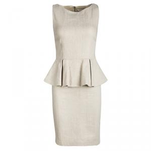 Alice + Olivia To Work  Beige Linen Sleeveless Peplum Dress S