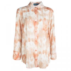 Alice + Olivia Orange Tie Dye Silk Long Sleeve Piper Blouse M