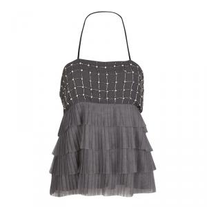 Alice + Olivia Grey Embellished Tiered Tutu Halter Top S