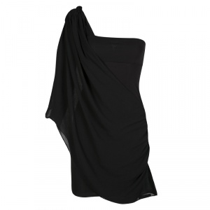 Pre Owned Alice + Olivia Black Knit Draped Bara One Shoulder Mini Dress XS