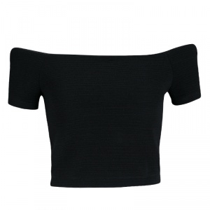 Pre Owned Alice + Olivia Black Stretch Knit Gracelyn Off Shoulder Crop Top S