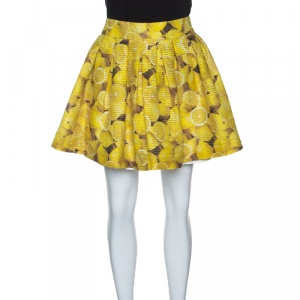 Alice + Olivia Lemon Print Wide Pleat Ginnie Mini Skirt M