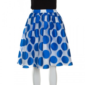Alice + Olivia  White and Blue Polka Dotted Jacquard Camille Gathered Skirt S
