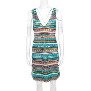 Alice + Olivia Multicolor Embellished V-Neck Sleeveless Venetia Dress M