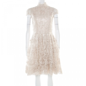 Alice + Olivia Beige Embroidered Cutout Back Detail Natalina Dress S