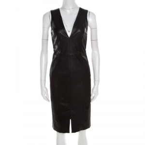Alice + Olivia Black Leather Cutout Back Detail Sleeveless Corwin Dress S