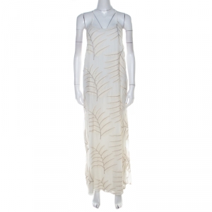 Pre Owned Alice + Olivia Off White Embroidered Silk Kelly Halter Maxi Dress M