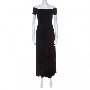 Alice + Olivia Black Jersey and Chiffon Off Shoulder Ilana Maxi Dress S 