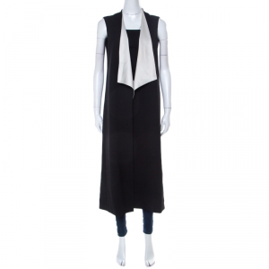 Alice + Olivia Black Drape Front White Collar Detail Long Vest Jacket M