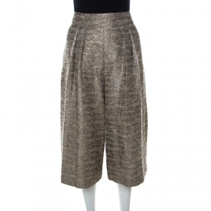 Alice + Olivia Gold & Beige Cotton-Blend Bouclé-Tweed Culottes S