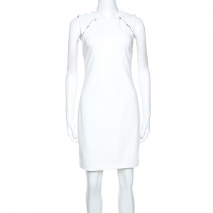 Alice + Olivia Off White Crepe Pearl Detail Kristiana Dress S