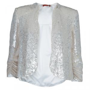 Alice + Olivia White All Over Sequin Embellished Jacket XS
