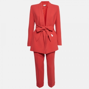   Alice + Olivia Red Crepe Belted Pant Suit S
