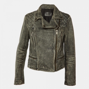 Pre Owned All Saints Vintage Grey Leather Cargo Biker Jacket M
