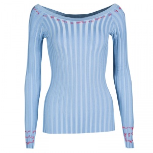 Altuzarra Powder Blue Rib Knit Fil Coupe Off Shoulder Tatum Top S