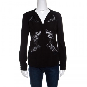 Altuzarra Black Floral Lace Insert Long Sleeve Shirt S
