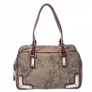 Alviero Martini 1A Classe Grey/Red Coated Canvas and Patent Leather Satchel