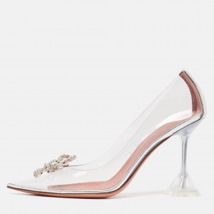 Amina Muaddi Transparent/Silver Leather and PVC Rosie Pumps Size 37